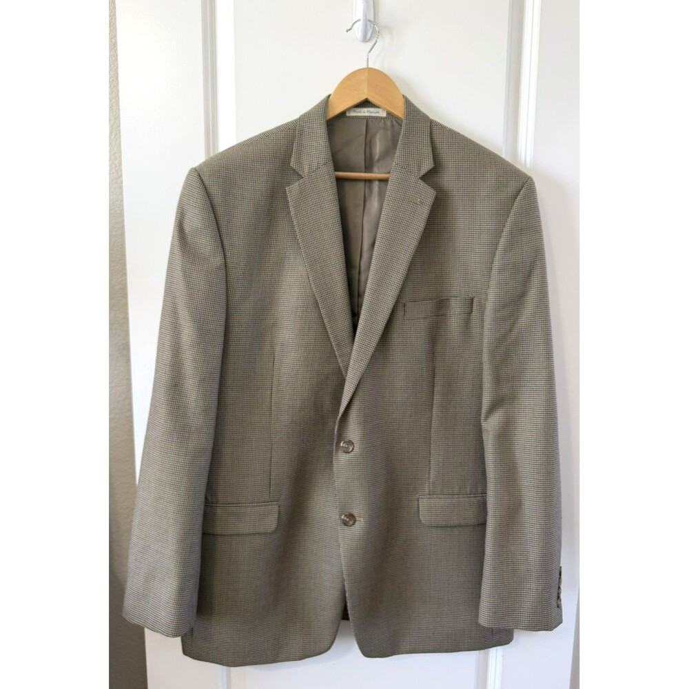 Chaps Ralph Lauren Mens 46L Brown Houndstooth Polyester Rayon Blazer